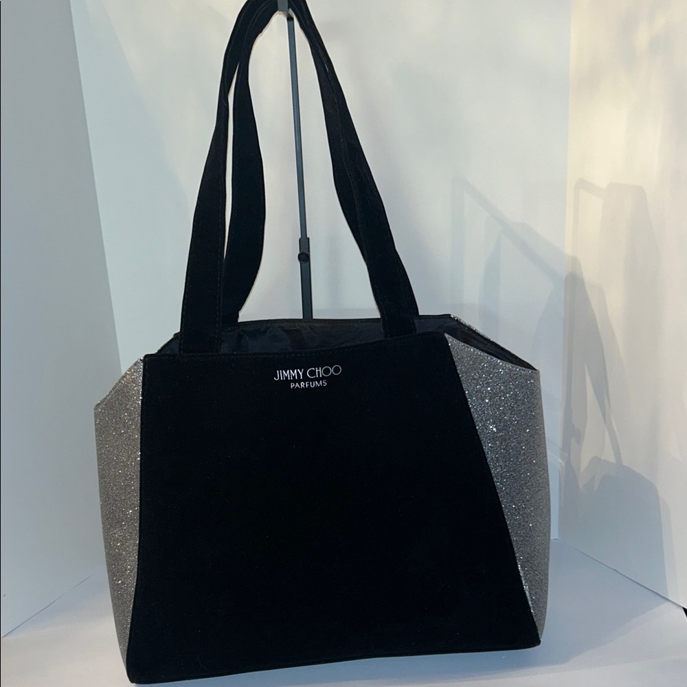 New Jimmy Choo Black Tote with Silver Glitter Accents